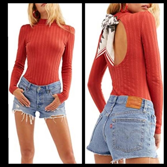 Free People Red Party In The Back Shirt Small NWT - Picture 1 of 7